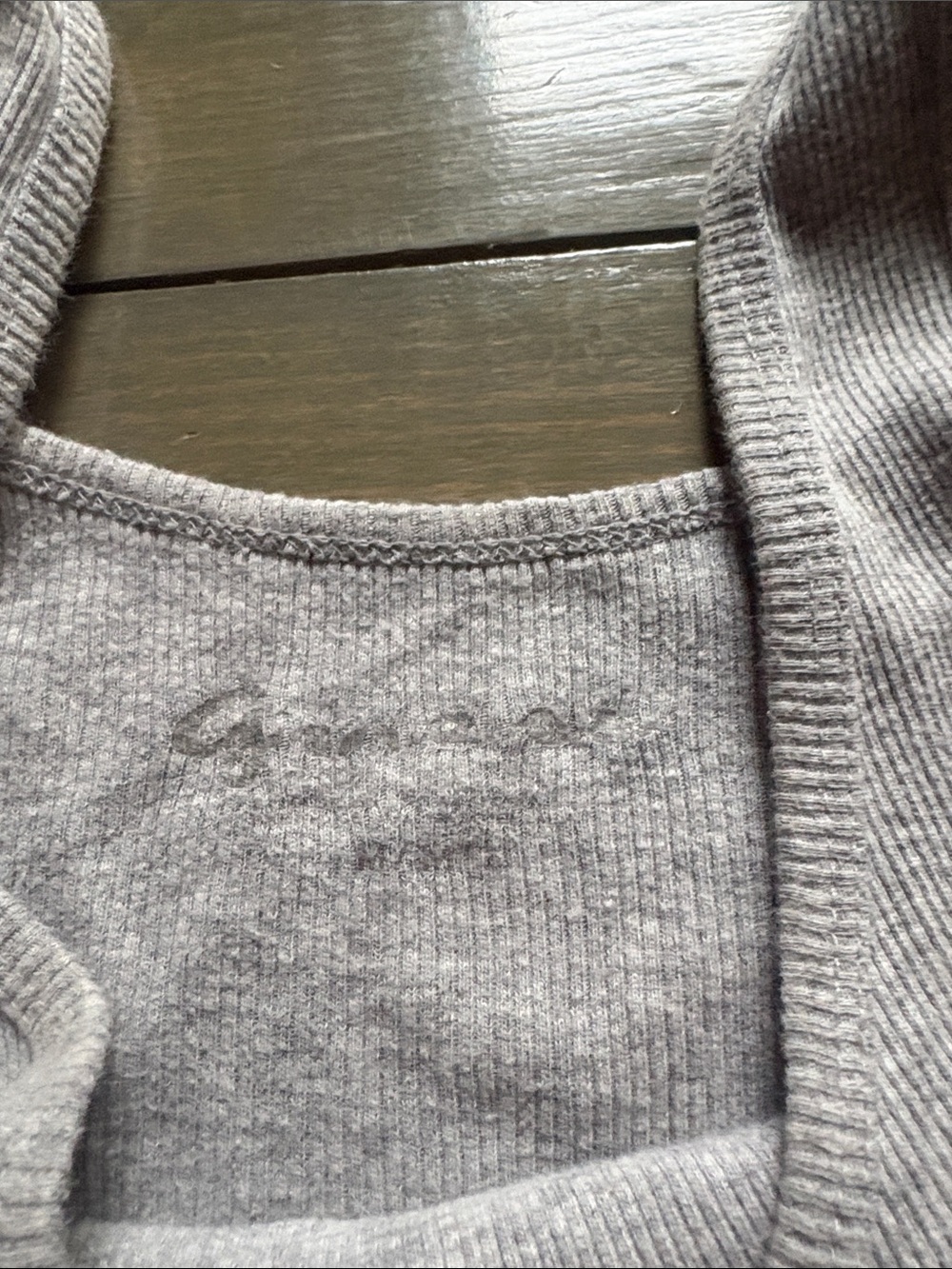 GUESS Gray Ribbed Tank with Script Sequin Logo - Picture 2 of 2